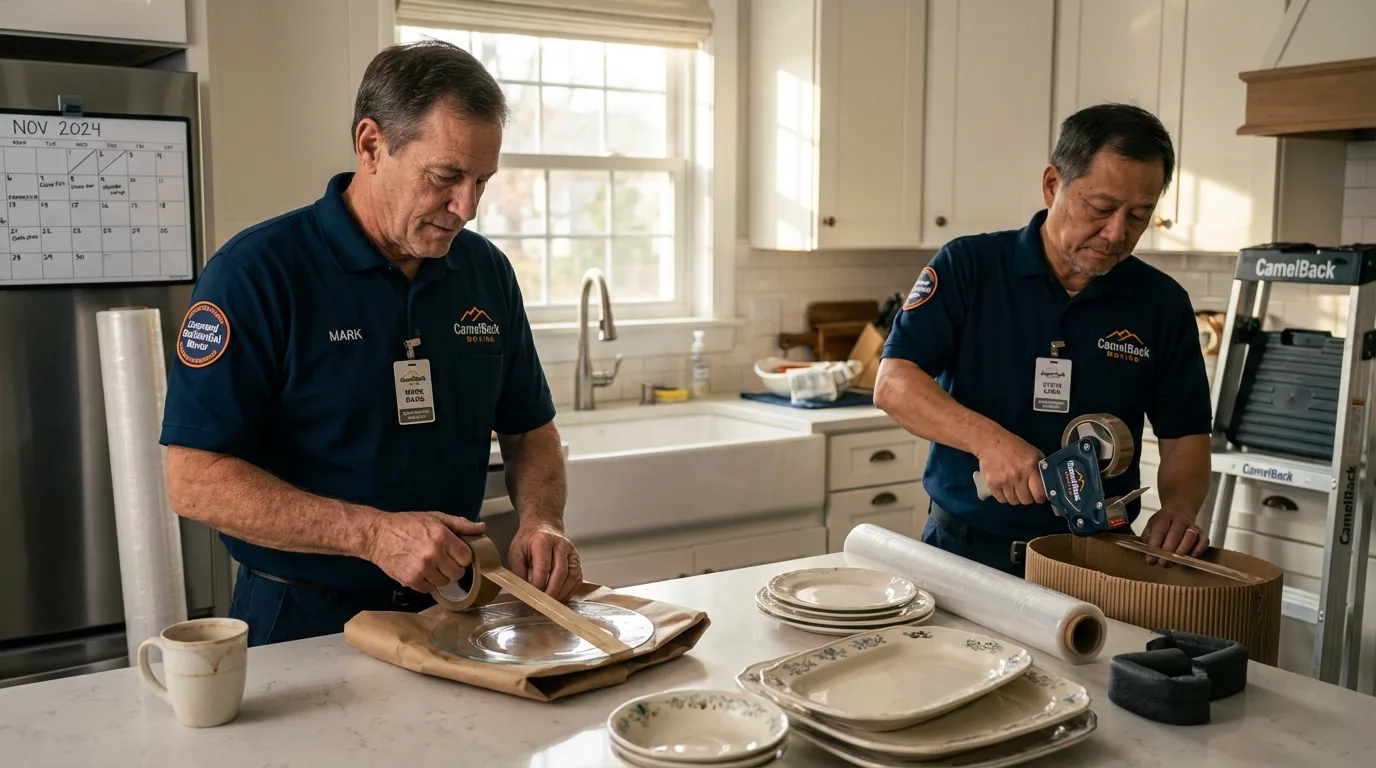 Professional crew packing kitchen dishware in Horton, KS